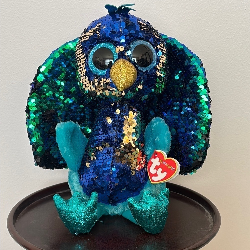 Brand New Ty Flippables Beanie Boo Tyson the Peacock 9" Medium Sequins Plush Toy